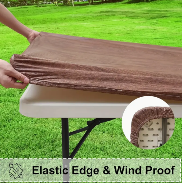 Vinyl Elastic Fitted Table Cover with Flannel Backing - Water-Resistant Rectangular Wood Grain Tablecloth for Indoor/Outdoor Dining, Picnics, and Camping Hire (Copy)