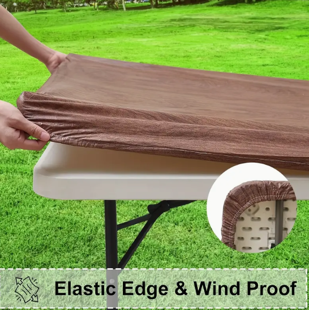 Vinyl Elastic Fitted Table Cover with Flannel Backing – Water-Resistant Rectangular Wood Grain Tablecloth for Indoor/Outdoor Dining, Picnics, and Camping Hire (Copy)