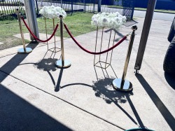 Billards 1757414322 White Round Flower Arrangement on Gold Stand